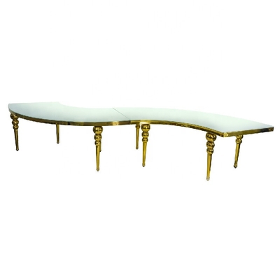 Curevd Glass Top Stainless Steel Leg Wedding Banquet Table
