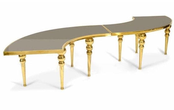 Curevd Glass Top Stainless Steel Leg Wedding Banquet Table